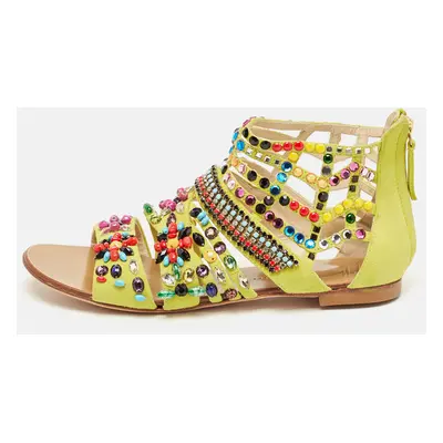 Giuseppe Zanotti Yellow Suede Crystal Embellished Gladiator Flat Sandals Size