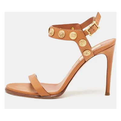 Valentino Tan Leather Studded Coin Ankle Strap Sandals Size 38.5