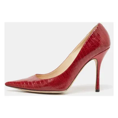 Jimmy Choo Red Lizard Embossed Leather Romy Pumps Size