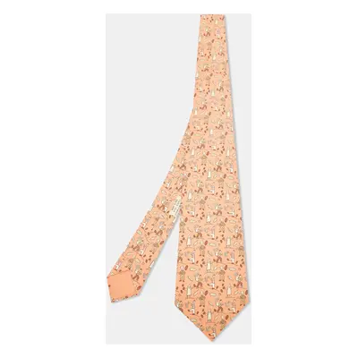 Hermès Peach Les Vendanges Silk Tie