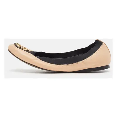 Tory Burch Beige/Black Leather Scrunch Ballet Flats Size