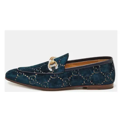 Gucci Blue GG Velvet Jordaan Loafers Size 43.5