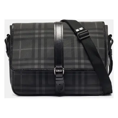 Burberry Black House Check PVC and Leather Messenger Bag