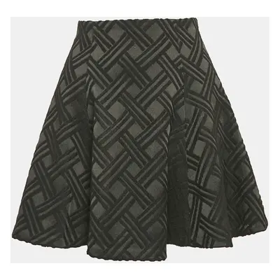 Alice + Olivia Black Textured Crepe Skater Mini Skirt