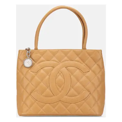 Chanel Beige Caviar Medallion Tote Bag