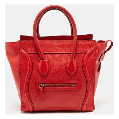 Celine Red Leather Micro Luggage Tote