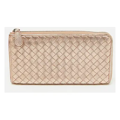 Bottega Veneta Metallic Intrecciato Leather Zip Around Wallet