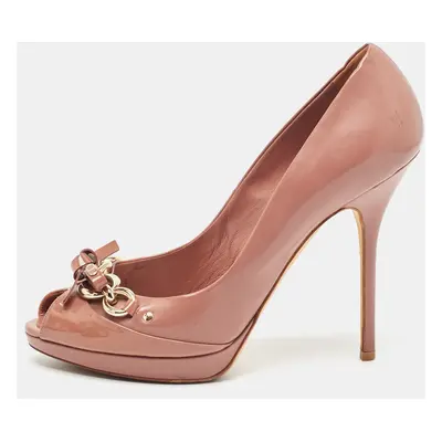 Dior Pink Patent Leather Bow Chain Detail Peep Toe Pumps Size