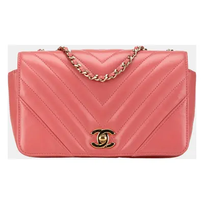 Chanel Pink Mini Chevron Calfskin Statement Flap