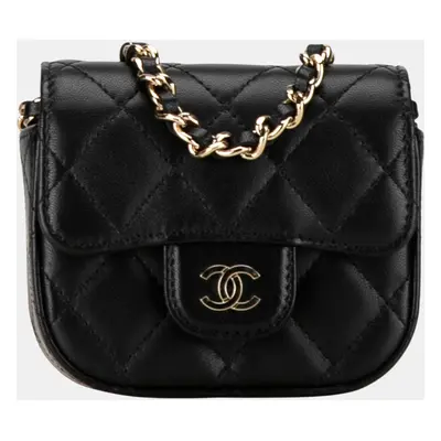 Chanel Black CC Quilted Lambskin Flap Card Holder On Chain