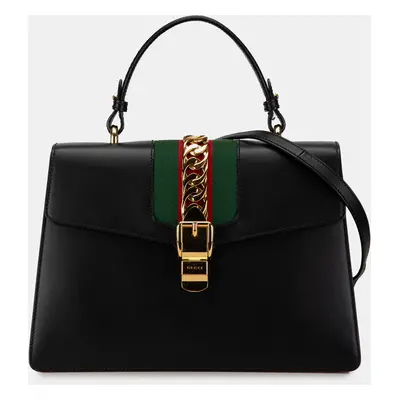 Gucci Black Leather Sylvie Web Satchel