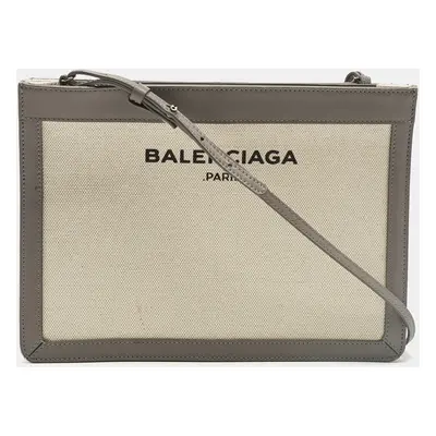 Balenciaga Grey Canvas and Leather Pochette Crossbody Bag