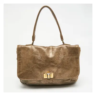 Lanvin Gold Cracked Suede Flap Top Handle Bag