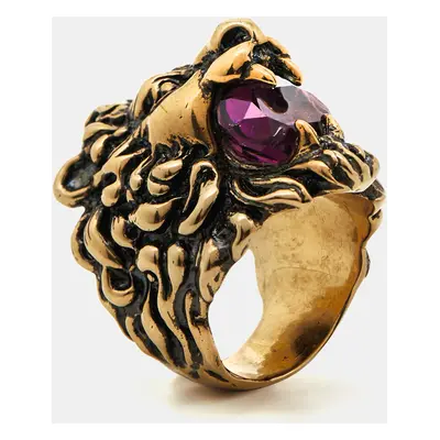 Gucci Lion Crystal Aged Gold Finish Ring Size