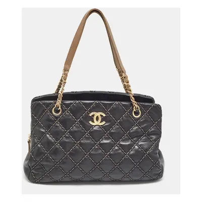 Chanel Black/Beige Quilted Leather Paris Dallas Chic Stitch Bag