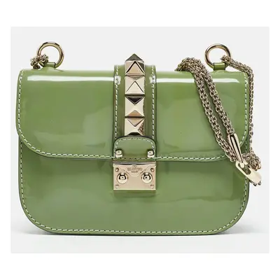 Valentino Green Patent Leather Small Rockstud Glam Lock Flap Bag