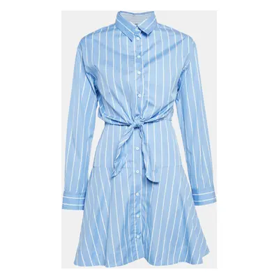 Sandro Blue Pinstripe Poplin Knotted Mini Shirt