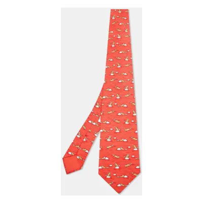 Hermès Orange Raccoon Print Silk Classic Tie