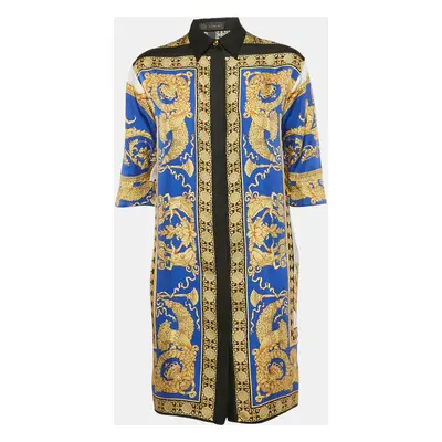 Versace Blue/Yellow Barocco Print Silk Shirt Dress