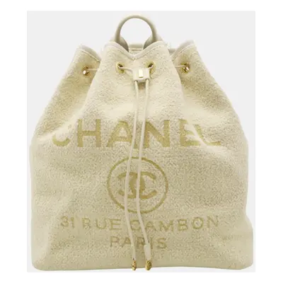 Chanel Ivory Velour, Leather Deauville Line Rucksack Backpack