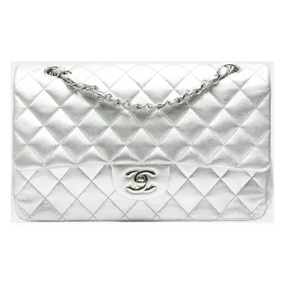 Chanel Silver Medium Classic Lambskin Double Flap