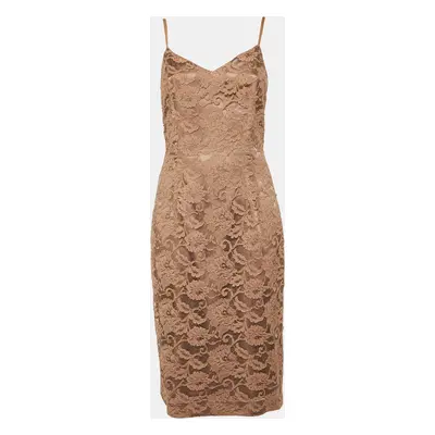 Elisabetta Franchi Taupe Lace Sleeveless Fitted Dress