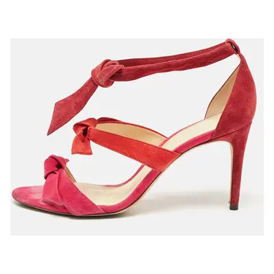 Alexandre Birman Pink/Red Velvet Gianna Bow Ankle Wrap Sandals Size