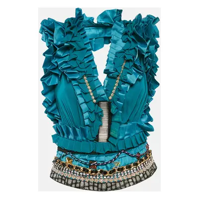 Tuvanam Blue Crepe Embellished and Ruffled Top