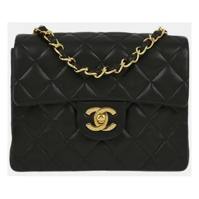 Chanel Black Lambskin Mini Classic Square Flap Shoulder Bag