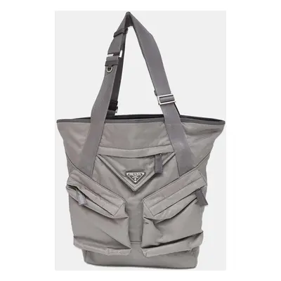 Prada Gray Re-Nylon Tote Shoulder Bag