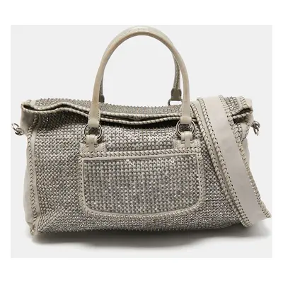 Valentino Grey Leather, Beads and Sequins Embellished Satchel