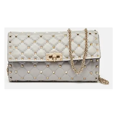 Valentino Grey Leather Rockstud Spike Chain Shoulder Bag