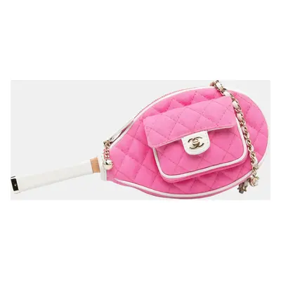 Chanel Pink Canvas Tennis Racket Mirror and Crossbody Set