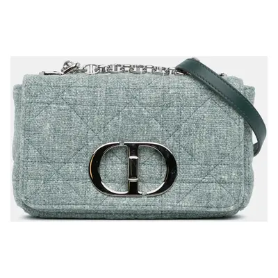 Dior Blue Small Tweed Macrocannage Caro Bag