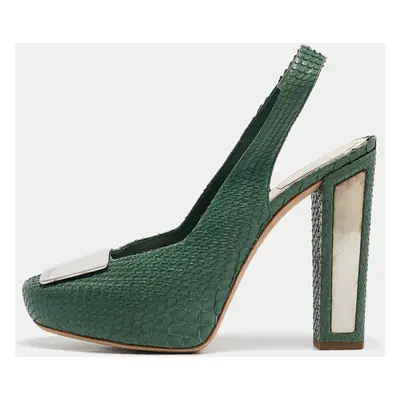 Dior Green Python Embellished Platform Slingback Pumps Size