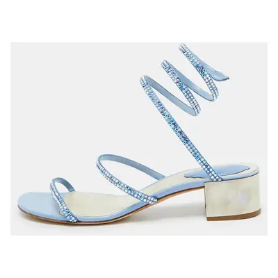 René Caovilla Blue Satin Crystal Embellished Cleo Sandals Size