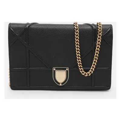 Dior Black Leather Diorama Wallet on Chain