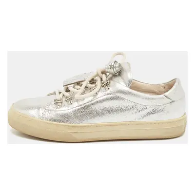 Tod's Silver Leather Lace Up Sneakers Size