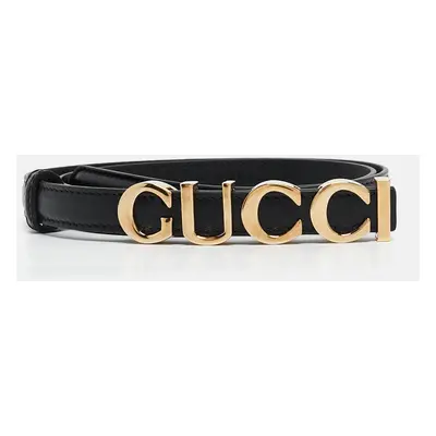 Gucci Black Leather Gucci Buckle Slim Belt