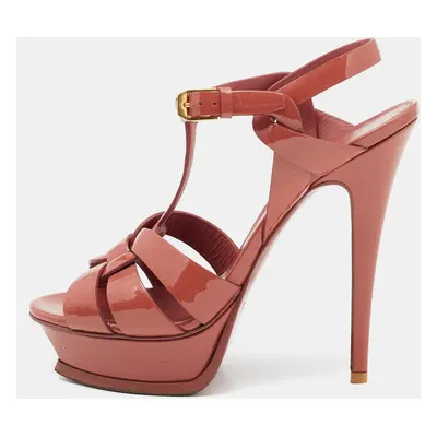 Saint Laurent Pink Patent Leather Tribute Sandals Size 37.5