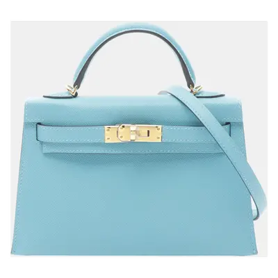 Hermes Blue Leather Mini Kelly Handbag