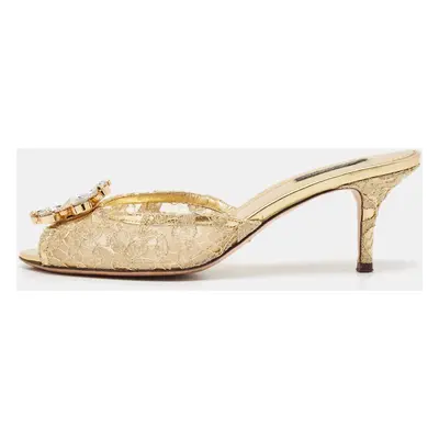 Dolce & Gabbana Gold Lace Taormina Slide Sandals Size