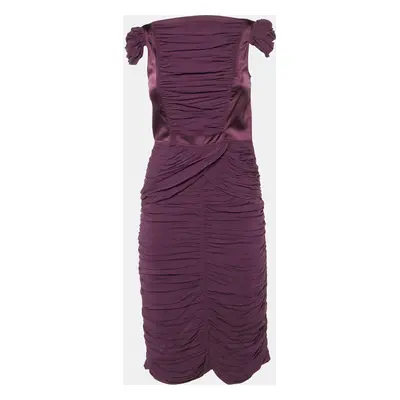 Burberry Prorsum Vintage Purple Silk Crepe Ruched Midi Dress