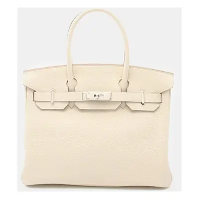 Hermes White Togo Leather Birkin Tote Bag