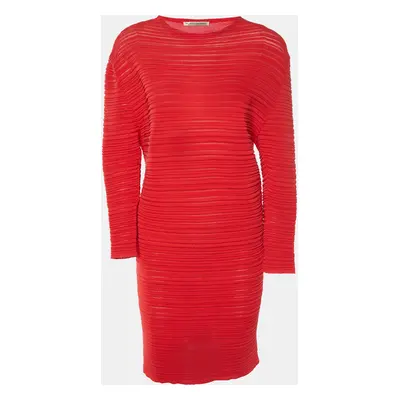 Balenciaga Red Textured Rib Knit Knee-Length Dress