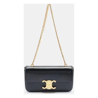 Celine Black Leather Triomphe Shoulder Bag