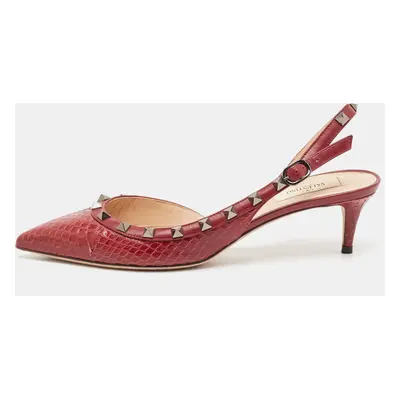 Valentino Burgundy Python Rockstud Slingback Pumps Size 39.5