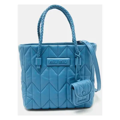 Miu Miu Blue Matelassé Leather Tote