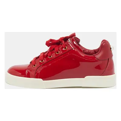 Dolce & Gabbana Red Patent Leather Low Top Sneakers Size