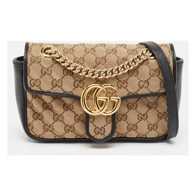 Gucci Black/Beige Matelassé GG Canvas Mini GG Marmont Shoulder Bag